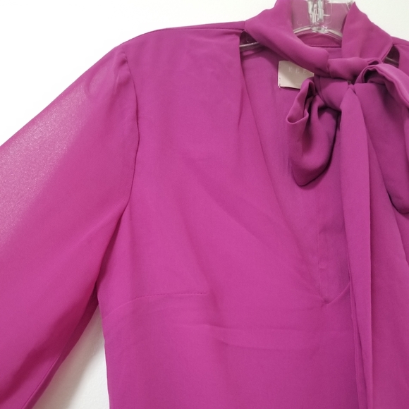 Keepsake The Label Pink Bow Tie Chiffon Blouse V-neck Puff Sleeve Rex Fit XXS - Picture 4 of 11